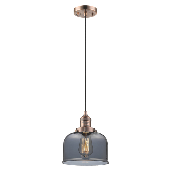 Innovations Lighting Large Bell Vintage Dimmable Led 12" Antique Copper Mini Pendant With Smoked Glass 201C-AC-G73-L-LED